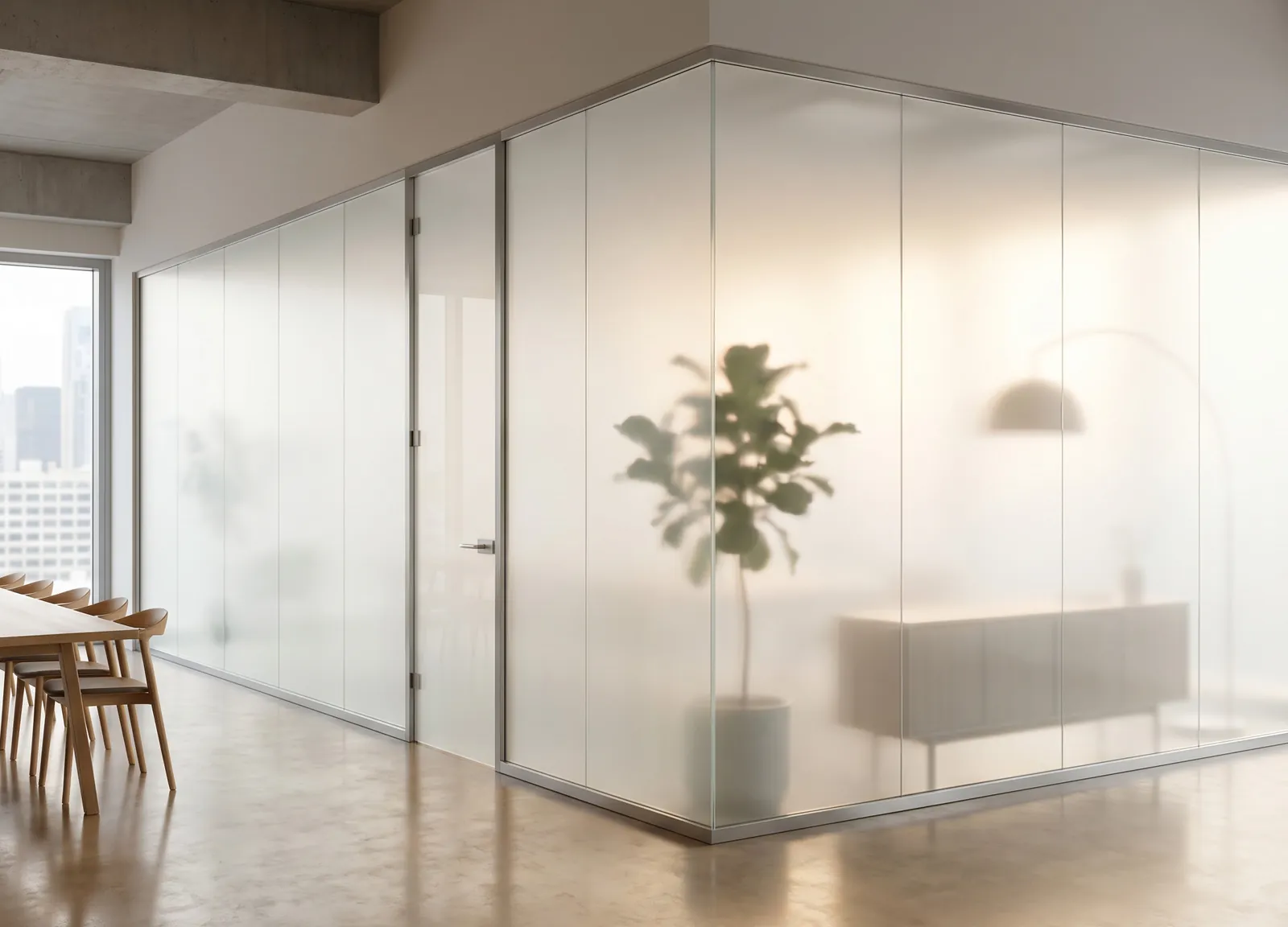 Frosted glass meeting room