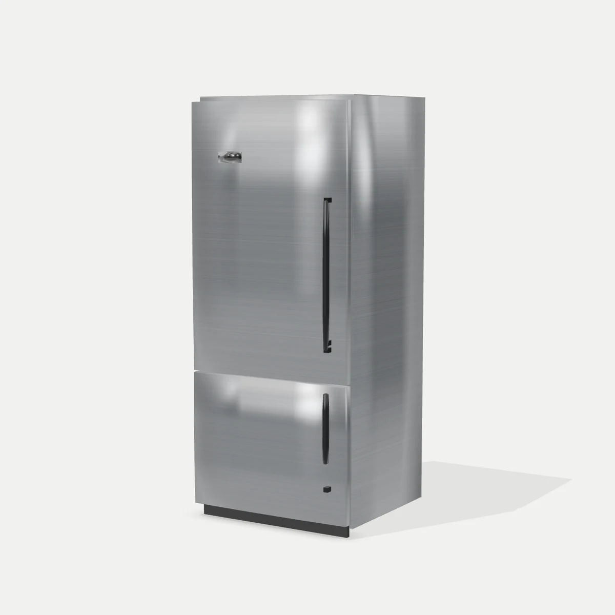 The same fridge wrapped in brushed stainless steel film
